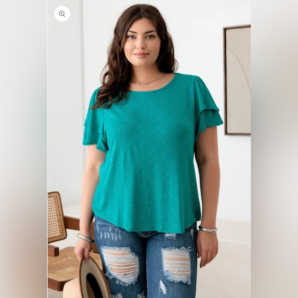 GILLI Plus Size Double-Ruffle Short Sleeve Top